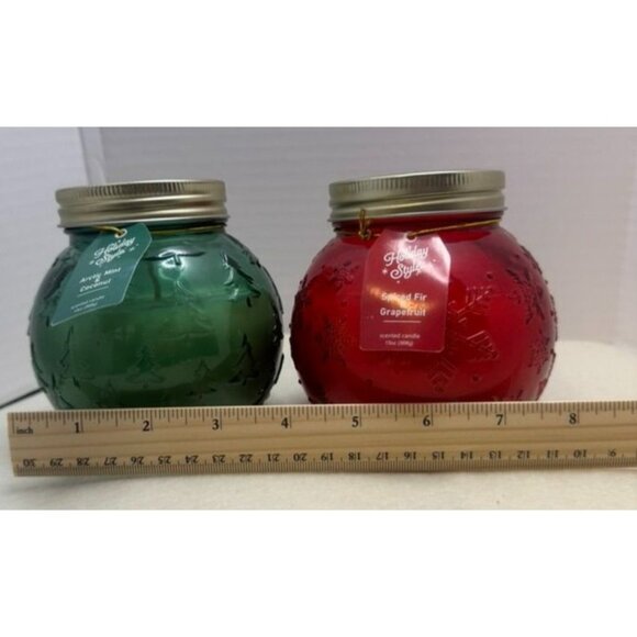 Holiday Style Scented Candle Set 2-Pack 14oz Each Arctic Mint & Spiced Fir Glass - Picture 2 of 3